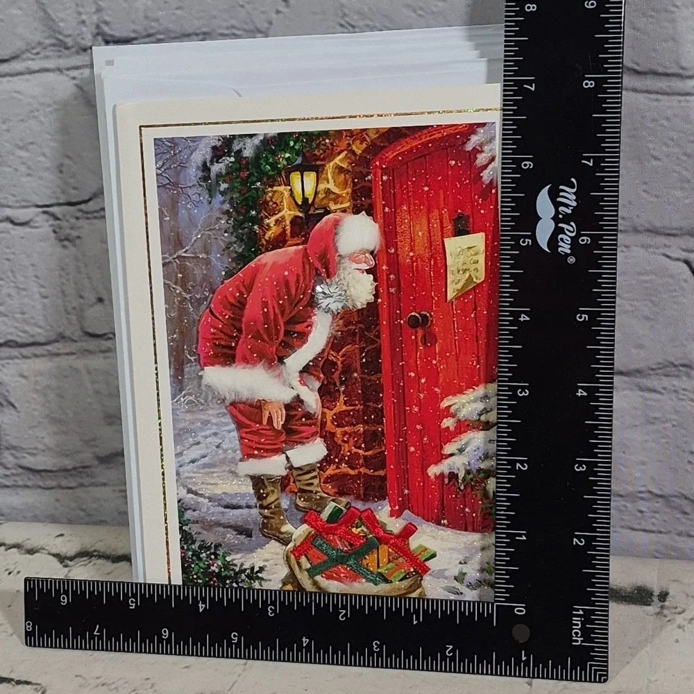 Burgoyne 3D Christmas‎ Cards Santa Claus Lot Of 6 With Envelopes